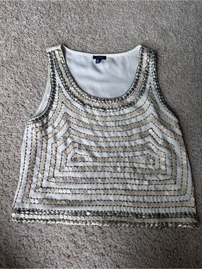 Quinn Cream Tank Top with Metallic Sequin Trim